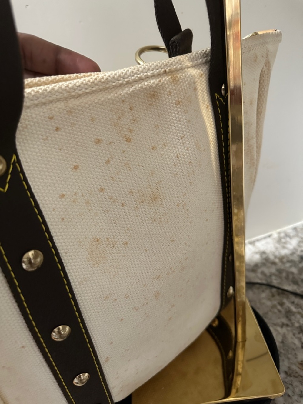 Louis Vuitton Cream Canvas Tote with Dark Brown Straps and Gold Plaque PRE-OWNED - Picture 15 of 17